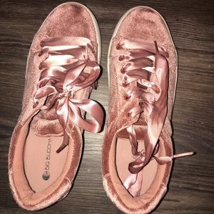 Pink felt & silk sneakers